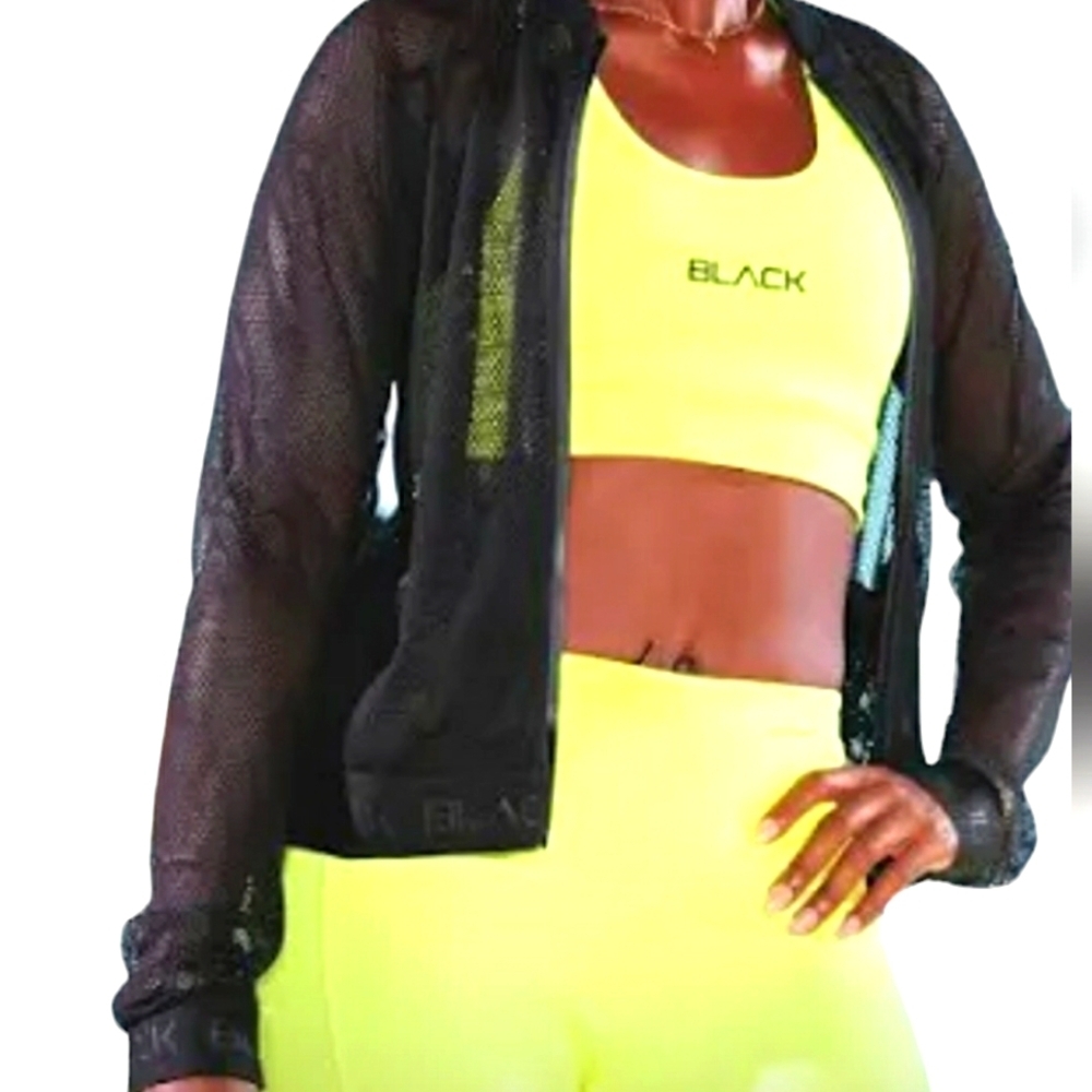 Zip up stylish black mesh moto jacket with pockets. Size M tic toc